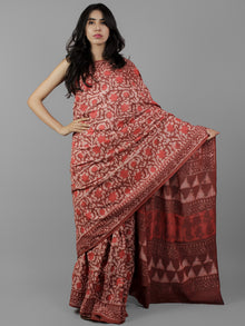 Rust Ivory Peach Hand Block Printed in Cotton Mul Saree - S031702053