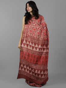 Rust Ivory Peach Hand Block Printed in Cotton Mul Saree - S031702053