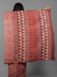 Rust Ivory Peach Hand Block Printed in Cotton Mul Saree - S031702053