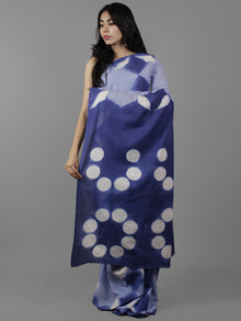 Indigo Cerulean Blue White Shibori Dyed Cotton Saree - S031702057