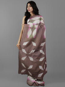 Brown Pink White Green Shibori Dyed Cotton Saree - S031702058