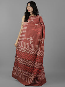Rust Ivory Pink Hand Block Printed in Natural Colors Cotton Mul Saree - S031702062