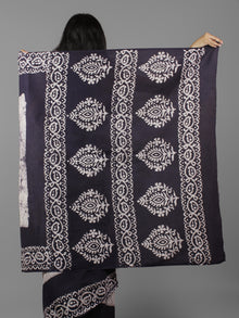 Dark Indigo Ivory Hand Batik & Block Printed Cotton Saree - S031702063