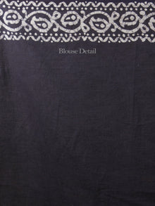 Dark Indigo Ivory Hand Batik & Block Printed Cotton Saree - S031702063