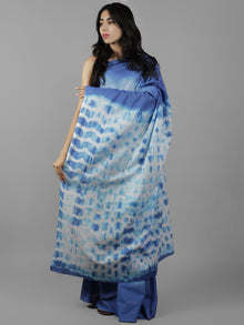 Blue White Shibori Dyed Cotton Saree - S031702064