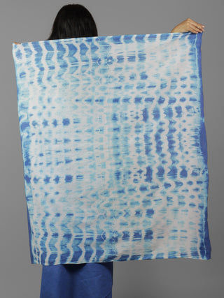Blue White Shibori Dyed Cotton Saree - S031702064