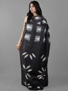 Black White Grey Shibori Dyed Cotton Saree - S031702065