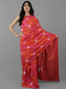 Red Orange Lavender White Shibori Dyed Cotton Saree - S031702066