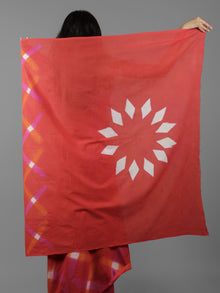 Red Orange Lavender White Shibori Dyed Cotton Saree - S031702066