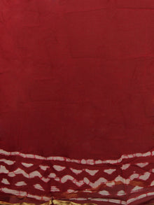 Cherry Red Ivory Hand Block Printed Chiffon Saree - S031702070