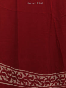 Cherry Red Ivory Hand Block Printed Chiffon Saree - S031702076