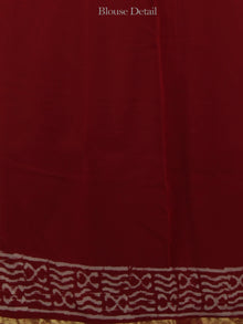 Cherry Red Ivory Hand Block Printed Chiffon Saree - S031702077