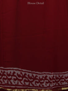 Cherry Red Ivory Hand Block Printed Chiffon Saree - S031702078