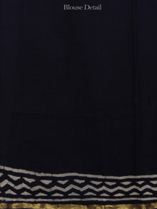 Dark Indigo Ivory Hand Block Printed Chiffon Saree - S031702096