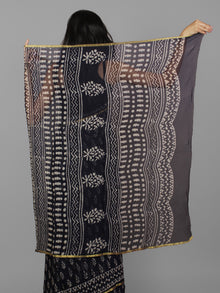 Dark Indigo Ivory Hand Block Printed Chiffon Saree - S031702098