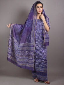Purple Beige Blue Hand Block Printed Chanderi Kurta-Salwar Fabric With Chanderi Dupatta - S1628032