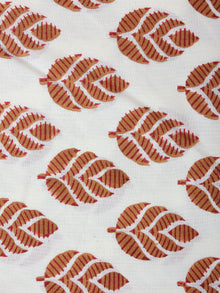White Brown Hand Block Printed Cotton Cambric Fabric Per Meter - F0916409