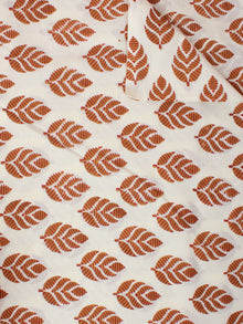 White Brown Hand Block Printed Cotton Cambric Fabric Per Meter - F0916409