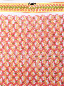 Pink Yellow White Green Hand Block Printed Cotton Suit-Salwar Fabric With Chiffon Dupatta - S1628061