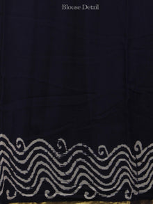Deep Indigo Ivory Hand Block Printed Chiffon Saree - S031702100