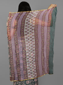 Teal Green Ivory Magenta Hand Block Printed Chiffon Saree - S031702105