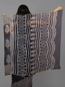 Dark Indigo Ivory Hand Block Printed Chiffon Saree - S031702106