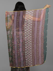 Green Purple Ivory Hand Block Printed Chiffon Saree - S031702108