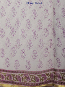 Green Purple Ivory Hand Block Printed Chiffon Saree - S031702108