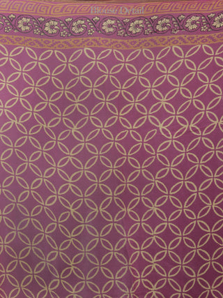 Dark Magenta Yellow Mustard Hand Block Printed Chiffon Saree - S031702109