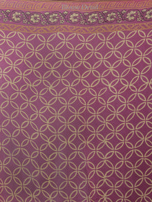 Dark Magenta Yellow Mustard Hand Block Printed Chiffon Saree - S031702109