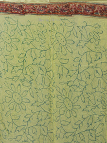 Cream Green Rust Maroon Hand Block Printed Chiffon Saree - S031702114