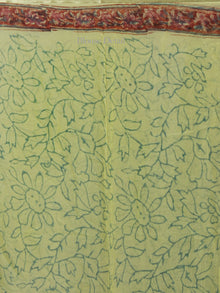 Cream Green Rust Maroon Hand Block Printed Chiffon Saree - S031702114