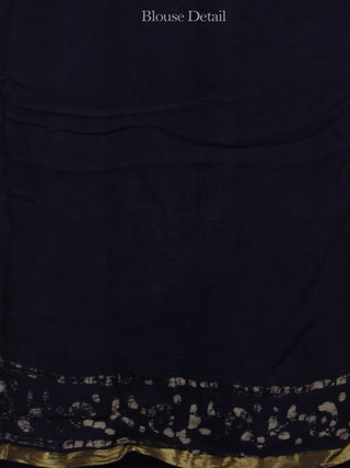 Dark Indigo Ivory Hand Block Printed Chiffon Saree - S031702116