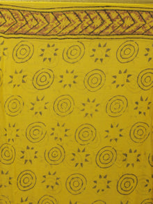 Yellow Mustard Green Hand Block Printed Chiffon Saree - S031702117