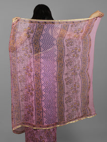 Lavender Mustard Blue Hand Block Printed Chiffon Saree - S031702118