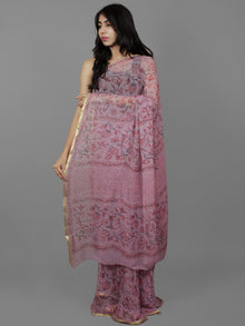 Lavender Pink Grey Hand Block Printed Chiffon Saree - S031702120