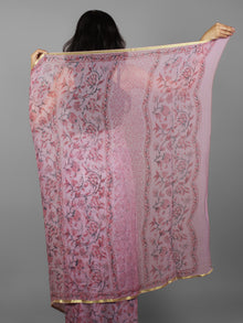 Lavender Pink Grey Hand Block Printed Chiffon Saree - S031702120