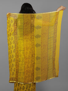 Yellow Green Maroon Hand Block Printed Chiffon Saree - S031702110
