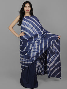 Indigo Ivory Natural Color Dyed Hand Clamped Cotton Shibori Saree - S031702123