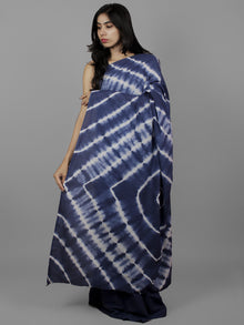 Indigo Ivory Natural Color Dyed Hand Clamped Cotton Shibori Saree - S031702123