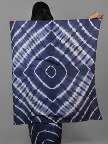 Indigo Ivory Natural Color Dyed Hand Clamped Cotton Shibori Saree - S031702123