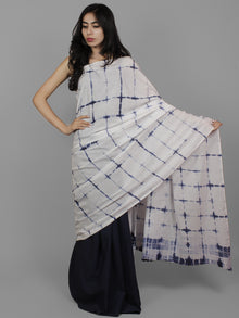 Indigo White Natural Color Dyed Hand Clamped Cotton Shibori Saree - S031701770