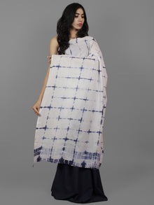 Indigo White Natural Color Dyed Hand Clamped Cotton Shibori Saree - S031701770