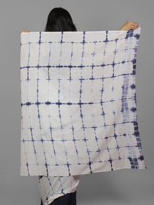 Indigo White Natural Color Dyed Hand Clamped Cotton Shibori Saree - S031701770