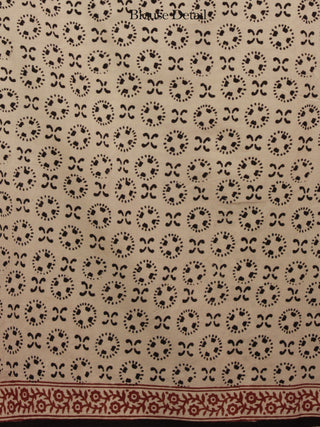 Maroon Beige Black Cotton Hand Block Printet Saree in Natural Colors - S031702130