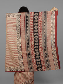 Maroon Beige Black Cotton Hand Block Printet Saree in Natural Colors - S031702129