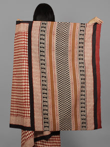 Maroon Beige Black Cotton Hand Block Printed Saree in Natural Colors - S031702128