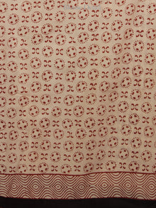 Maroon Beige Black Cotton Hand Block Printed Saree in Natural Colors - S031702128