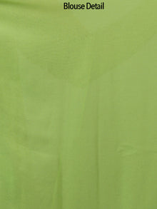Pastel Green White Aari Embroidered Chiffon Saree From Kashmir  - S031702133