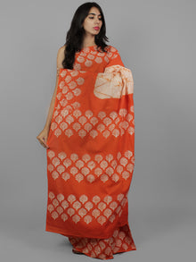 Orange Ivory Orange Hand Batik & Block Printed Cotton Saree - S031702125